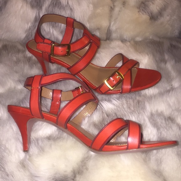 ELIE TAHARI Red Leather Georgia Strappy Heeled Sandals Sz 8.5 - Picture 5 of 8